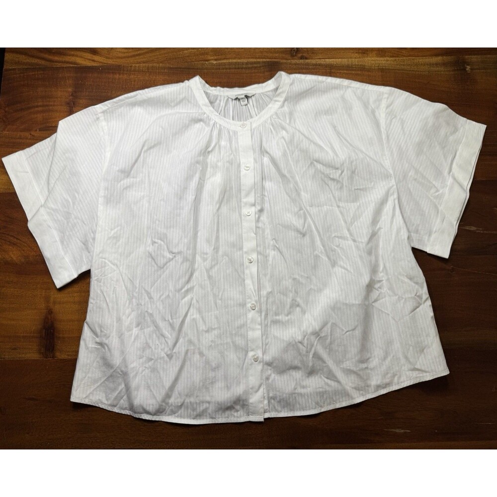 Banana Republic Factory White Shadow Stripe Button-Down Top Womens XL Boxy Fit